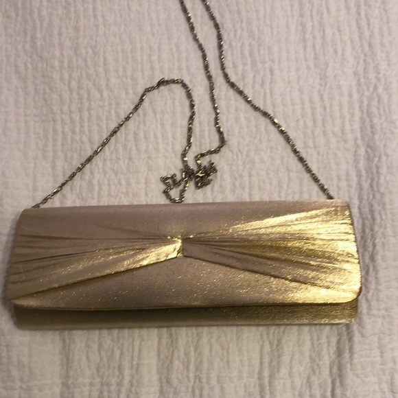 daniel ames Handbags - NWT Daniel Ames shiny gold shoulder bag/clutch.